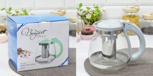 Чайник заварочный 1500 мл с фильтром цв. серый (стекло) (1/18)     