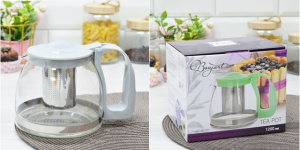 Чайник 1250мл заварочный с фильтром цв.серый (стекло) (1/18)