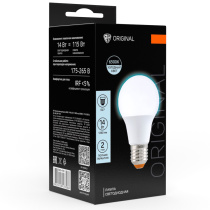 Лампа светодиодная A60 14 Вт, E27, 1260 Лм, 6500 K, 175-265 В, Ra>80, IRF <5%,IC, 2 года гар.(10/10/