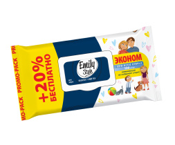 Влажные салфетки д/всей семьи 100 +20 штук ПРОМО Emily Style упак. с клап. (+20% БЕСПЛАТНО) (1/14)