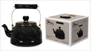 Чайник 2,7 л, Black marble (эмал.сталь,комб.ручка"под золото",ручка на крышке с декор.)(12)