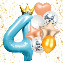 Набор шаров 8 шт "4 - Prince", голубой (цифра + 7 шаров) (10/10)