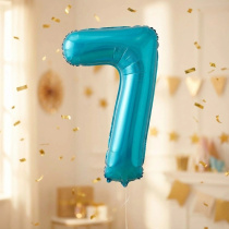 Шар фольгированный 32'/81см "Цифра "7" (голубой) (1/20)