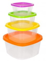 Набор контейнеров 4пр BioFresh (0,23л, 0,5л, 09л, 1,55л) квадратный микс пластик(1/23)