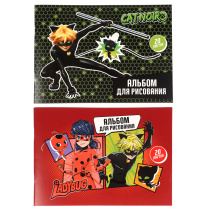Альбом для рисования A4 20л., офсет 100г/м2, обл.картон, скр, "Кор", 2 диз. Ледибаг/Супер-Кот (1/20)