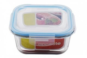 Контейнер 520мл стекл. квадр син, ТМ Appetite пласт.кр.,стекло (1/24)