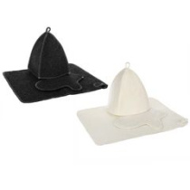 Набор банный 3пр: шапка, варежка, коврик серый/белый (шерсть 30%, ПЭ 70%) (3/30)