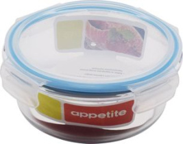 Контейнер 620мл стекл. кругл син, ТМ Appetite пласт.кр.,стекло (1/36)