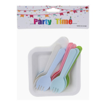 Набор посуды однораз., 11x13см, картон, пластик, 10 вилок-ложек, 10 тарелок (12/240)