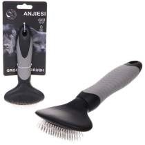 Расческа - пуходёрка д/животных "ПРЕМИУМ - МОЙ БРО",10.8*18.5см, прорез.ручка, цвет серый/черн (1/12