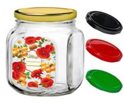 Банка д/хранения стекл. 0,65л с мет.кр., Маки/Ромашки/Пчелы на сотах (6)