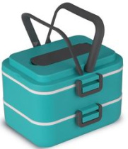 Термоконтейнер 0,75л*2 двойной (18,5*15,5*7,5см)+ложка бирюзовый (пластик) (12)