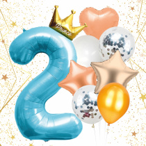 Набор шаров 8 шт "2 - Prince", голубой (цифра + 7 шаров) (10/10)
