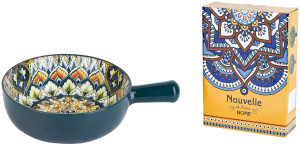 "Arabesque" Кокотница с ручкой 20,3х15,3х5,5см (зеленый)  (подарочная упаковка)фарф. (1/36)